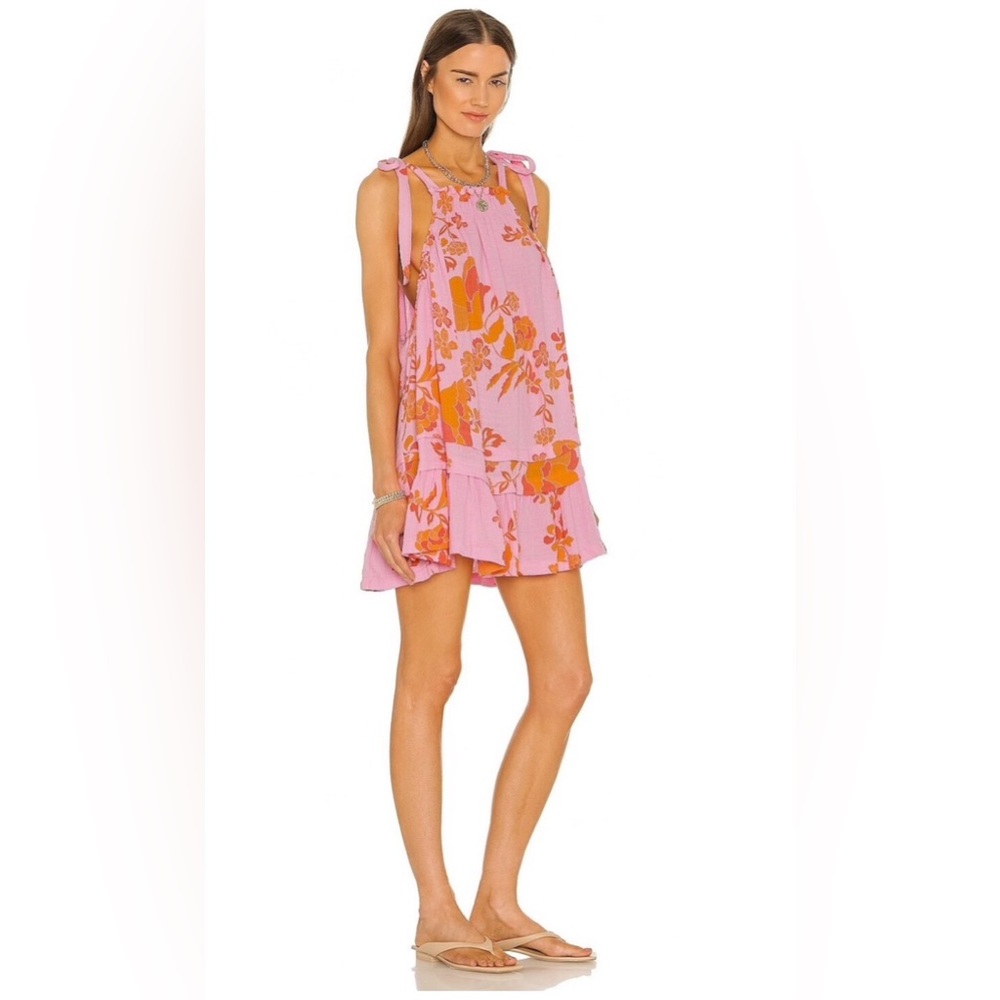 Free People Fleur Printed Tunic πΈ Petal Combo LG Boho Floral Ruffle Hem - Picture 4 of 16